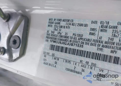 2018 Ford Escape Titanium from USA, damaged, VIN 1FMCU9J92JUB71535